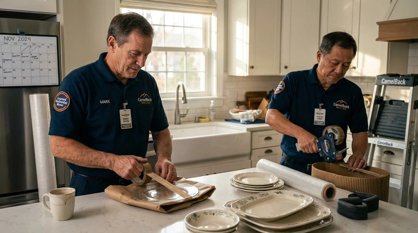 Professional crew packing kitchen dishware in Manhattan, KS